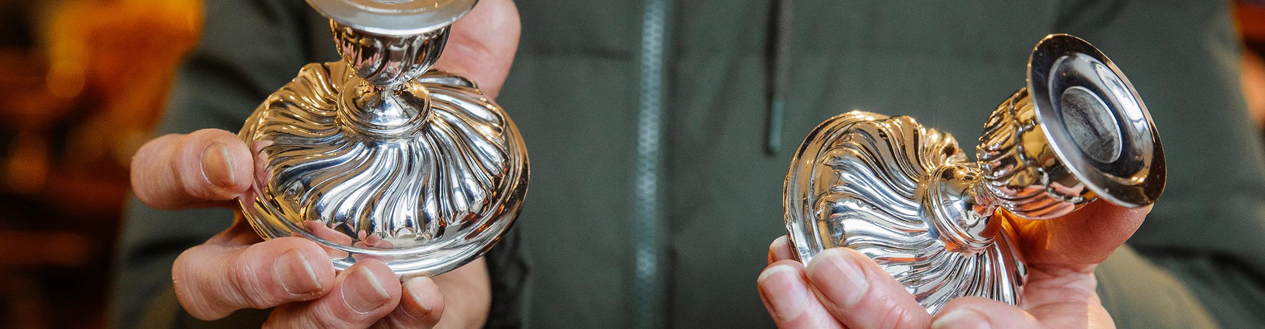 Close up of two candle holders