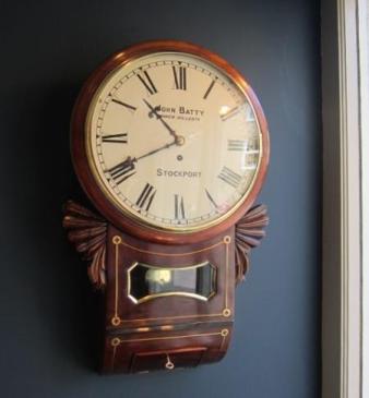 Mid Victorian Brass Inlaid Fusee Drop Dial Wallclock