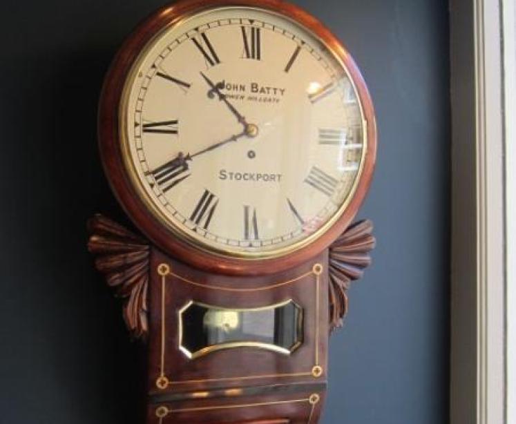Mid Victorian Brass Inlaid Fusee Drop Dial Wallclock - Image 1