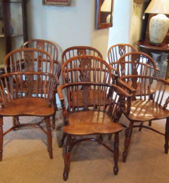 Superb Set of Six Harlequin Windsor Armchairs