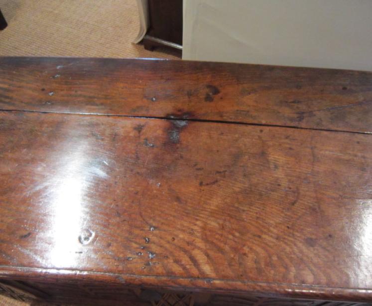 Superb Early 18th Century Tulip Carved Coffer - Image 3