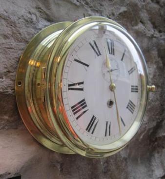 Superb Victorian Brass Convex Ships Clock
