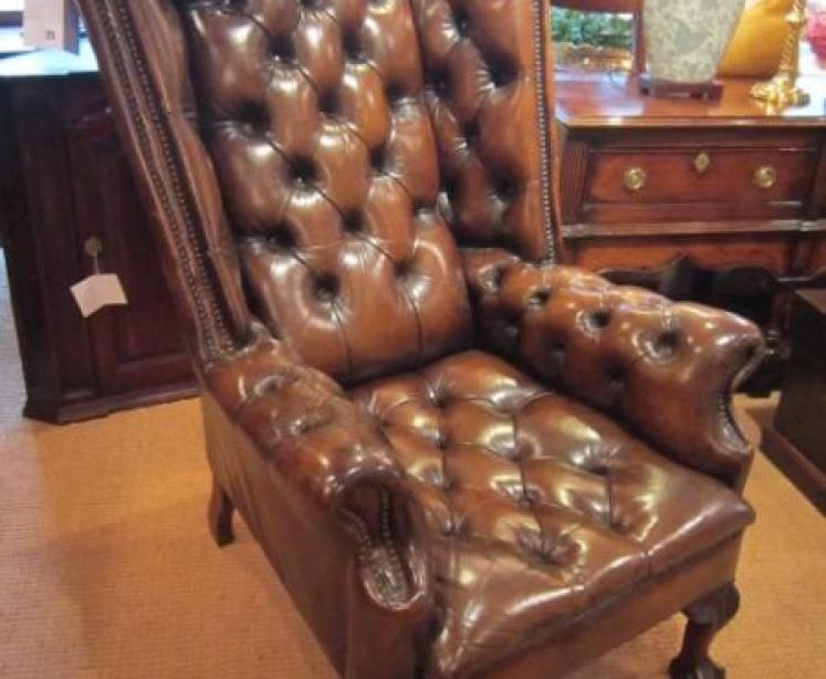 Stunning Large Edwardian Leather Wing Armchair - Image 1