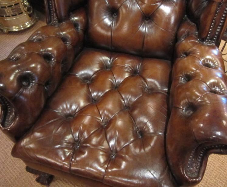 Stunning Large Edwardian Leather Wing Armchair - Image 4