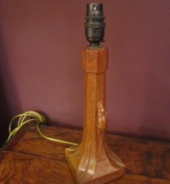 Old Mouseman Azed Oak Table Lamp