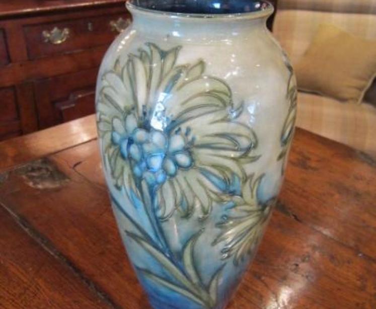 Rare Moorcroft Cornflower on Celandon Vase - Image 5