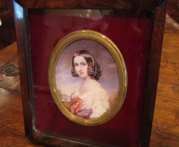 Mid Victorian Rosewood Framed Miniature Oil Portrait - Image 1