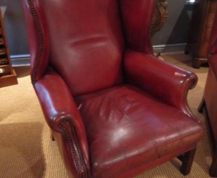 Pair of Original 1920's Red Leather Wing Armchairs - Image 3
