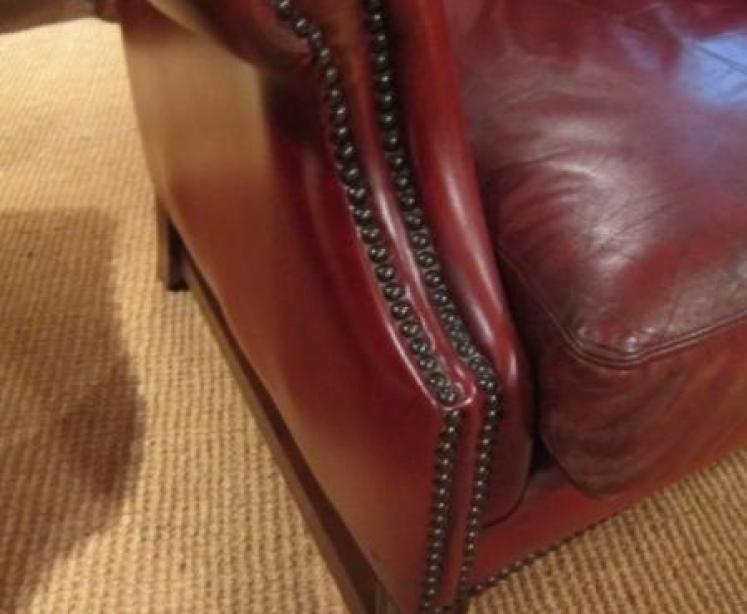 Pair of Original 1920's Red Leather Wing Armchairs - Image 4
