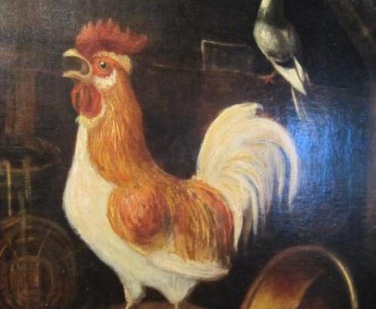 Large 19th Century 'Poultry  in Kitchen' Oil Painting - Image 2