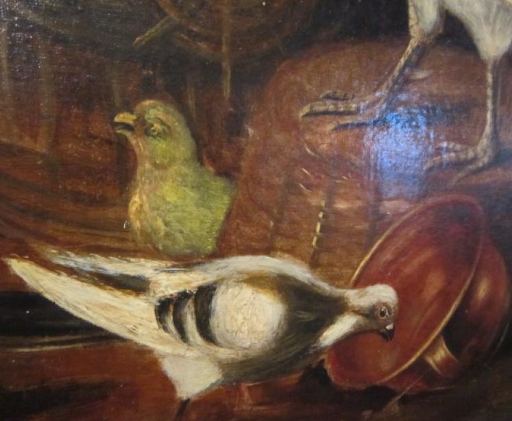 Large 19th Century 'Poultry  in Kitchen' Oil Painting - Image 5