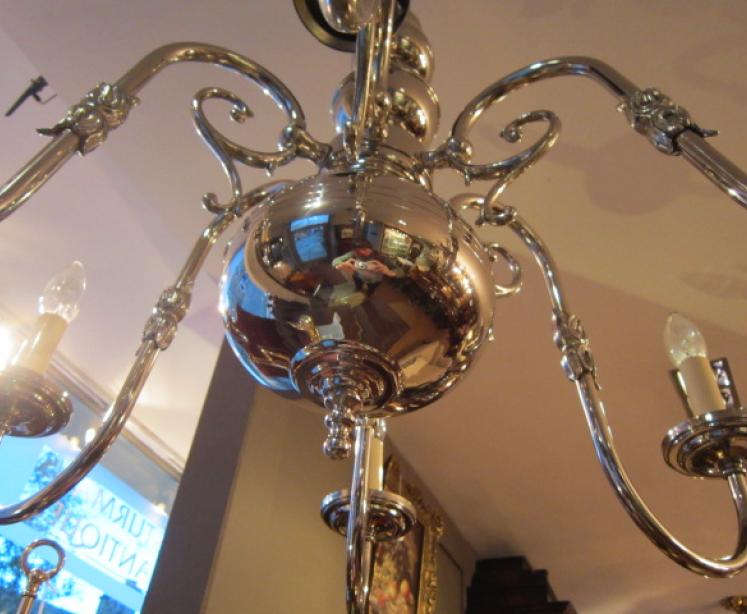 High Quality Edwardian Nickel Plated Chandelier - Image 2
