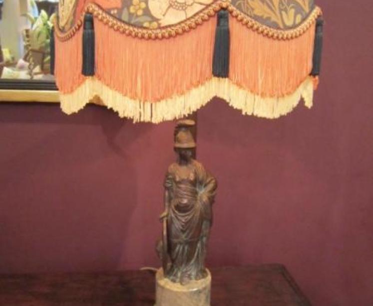 Heavy Quality 1930's Bronze Table Lamp & Shade - Image 1