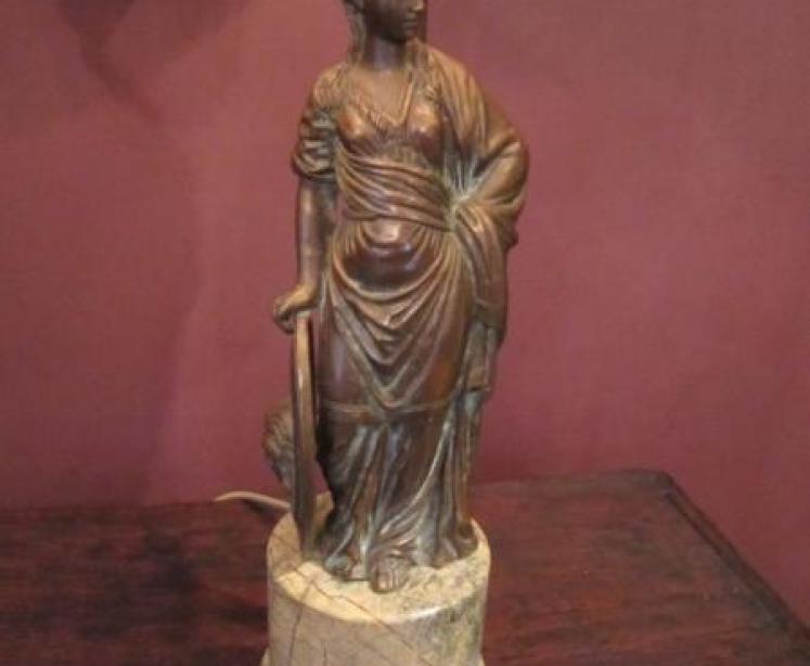 Heavy Quality 1930's Bronze Table Lamp & Shade - Image 2