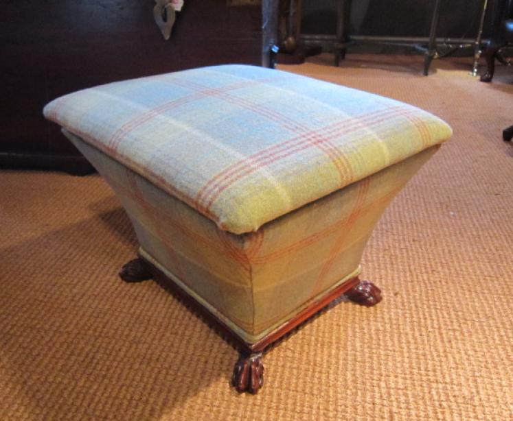 Early Victorian Upholstered Claw Feet Ottoman - Image 1