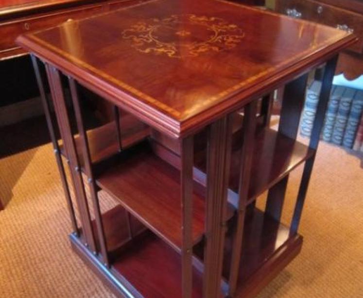 Fine Edwardian Inlaid Revolving Bookcase - Image 1