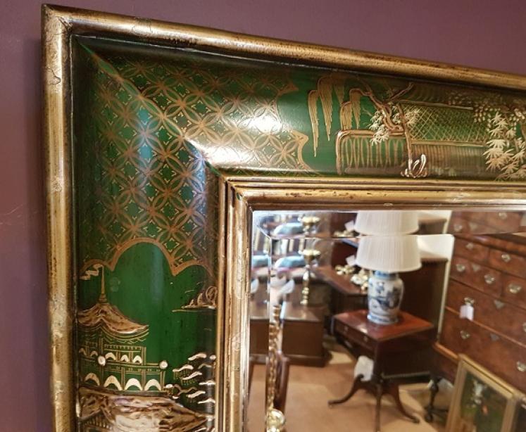 19th Century Chinoserie Green Lacquered Mirror - Image 4