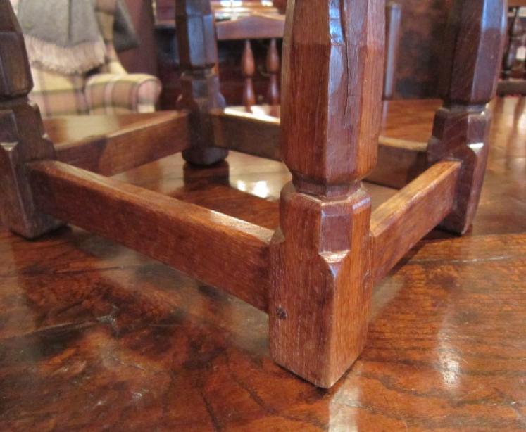 Early Mouseman Adzed Oak Leather Top Stool - Image 3