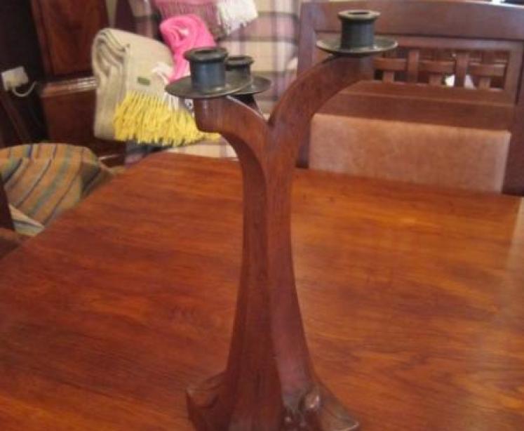 Rare Mouseman Apprentice Three Way Candleabra - Image 1