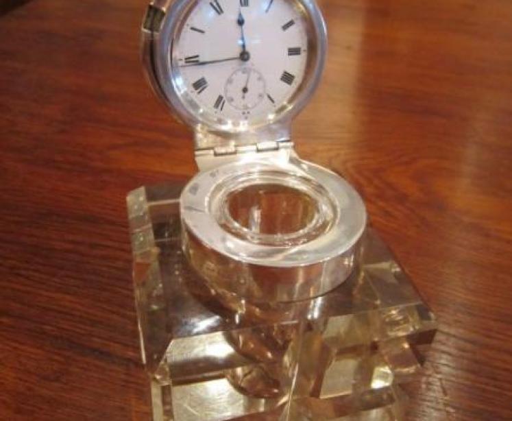 Superb Edwardian Silver Inkwell & Watch Top - Image 1