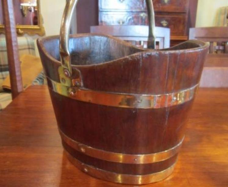 Mid Victorian Oak & Brass Bound Coal Bucket - Image 1