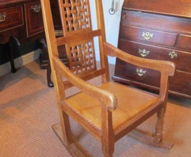 Rare 1950's Mouseman Oak Rocking Armchair - Image 5