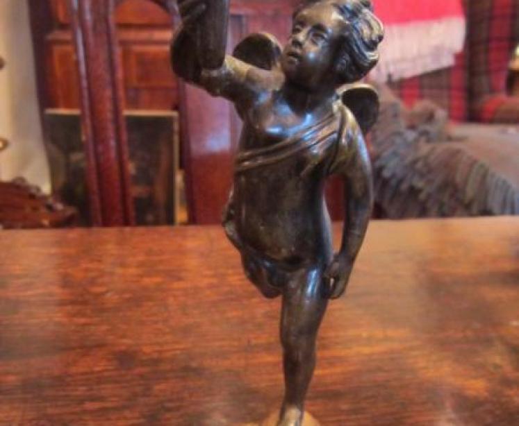 Pair of Mid Victorian Bronze Cherub Candlesticks - Image 2
