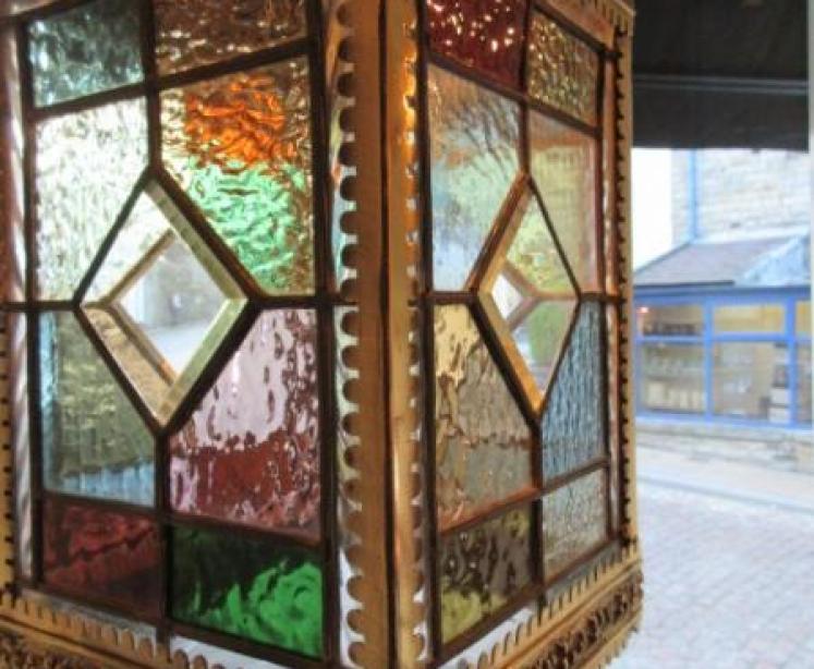 Victorian Leaded Coloured Glass Panel Hall Lantern - Image 3