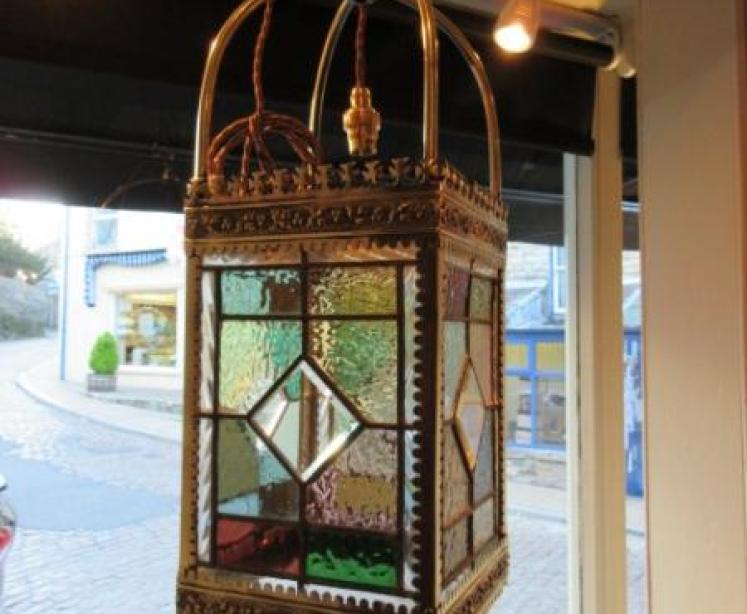 Victorian Leaded Coloured Glass Panel Hall Lantern - Image 5
