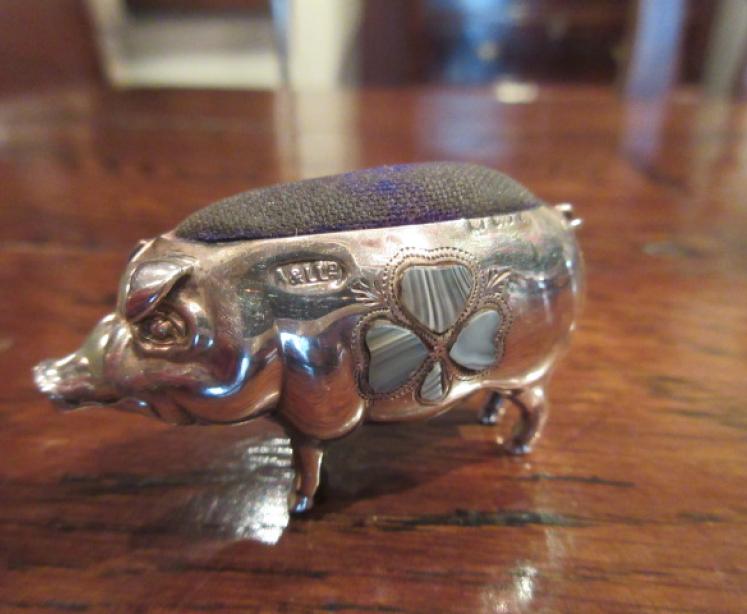 Rare George V Period Silver Irish Themed Pig Pin Cushion - Image 1