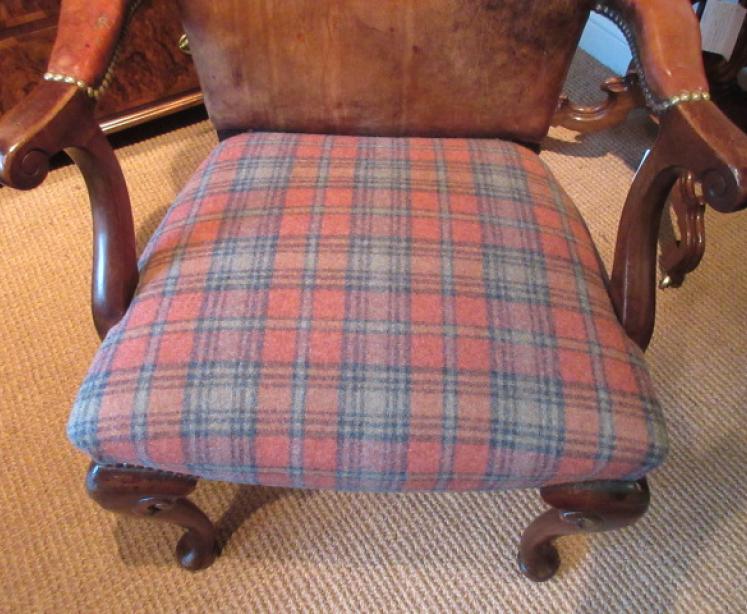 19th Century Leather & Walnut Open Armchair - Image 3