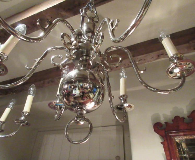 Small Pair of Edwardian Period Nickel Plated Chandeliers - Image 3