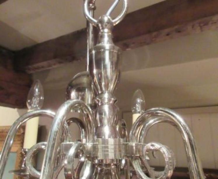 Small Pair of Edwardian Period Nickel Plated Chandeliers - Image 4