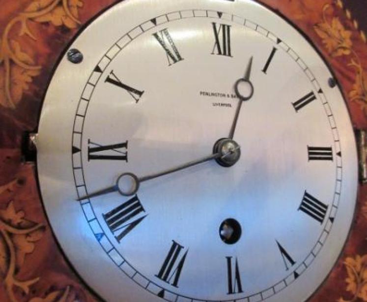 Fine 19th Century Burr Yew Inlaid Library Wall Clock - Image 3