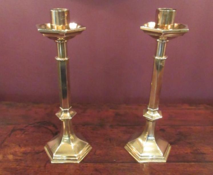 Pair of Regency Period Cast Brass Church Candlesticks - Image 1