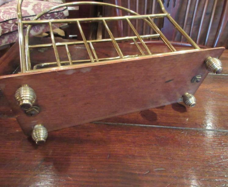 Top Quality Victorian Brass & Oak Magazine Stand - Image 4