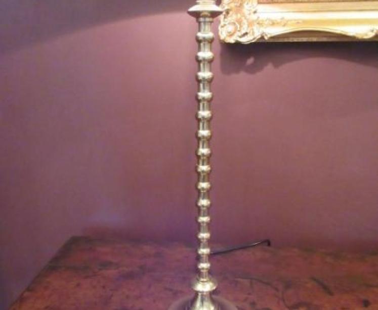 Tall Solid Brass Lamp & Crewel Work Shade - Image 3