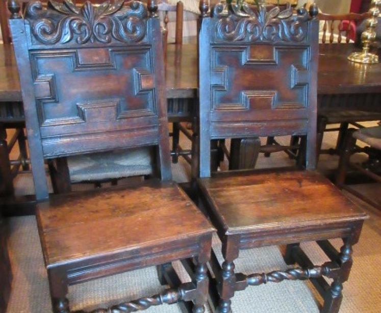 Very Original Pair of Early Period Oak Hall Chairs - Image 1