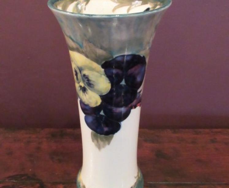 Early Moorcroft Pansy on Cream Flared Top Vase - Image 1