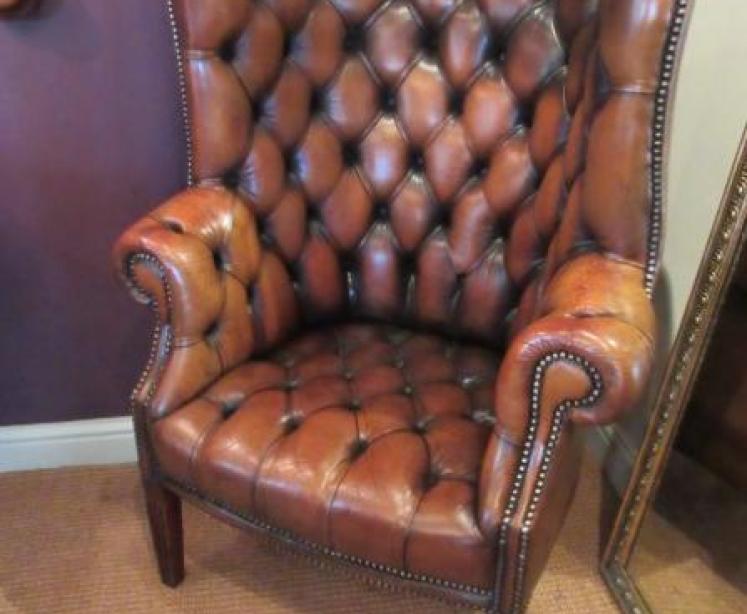 Superb 1920's Leather Barrel Back Wing Armchair - Image 1