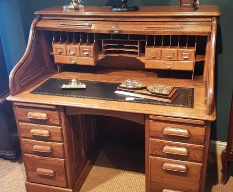 Superior Victorian Solid Oak Roll Top Desk - Image 1