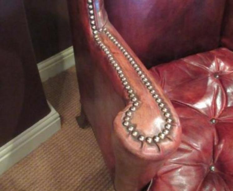 Superb 19th Century Leather Wing Back Armchair - Image 3