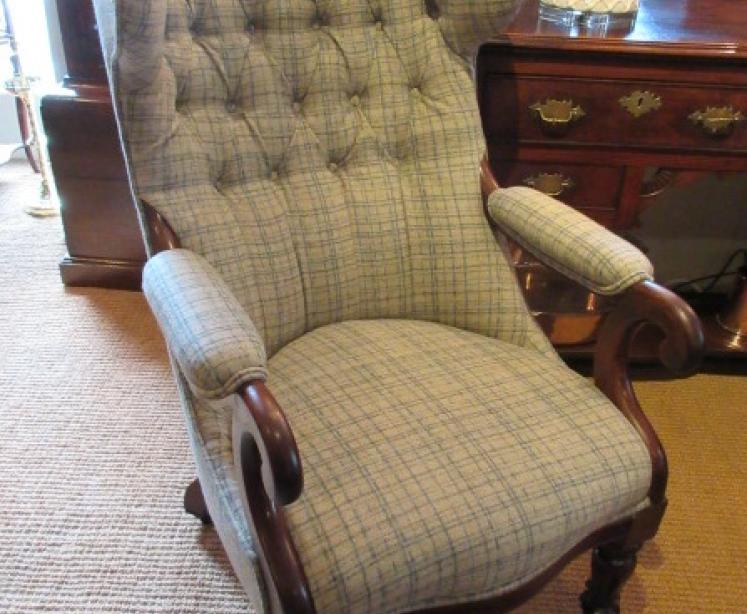 Early Victorian Upholstered Open Wing Armchair - Image 1