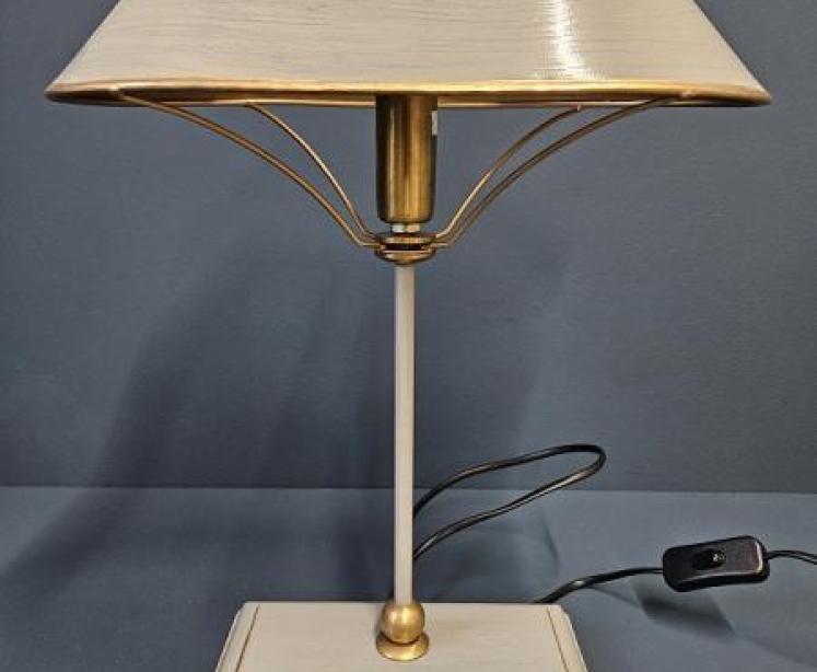 Grey & Gilt Edged Base Table Lamp with Metal Shade  - Image 1