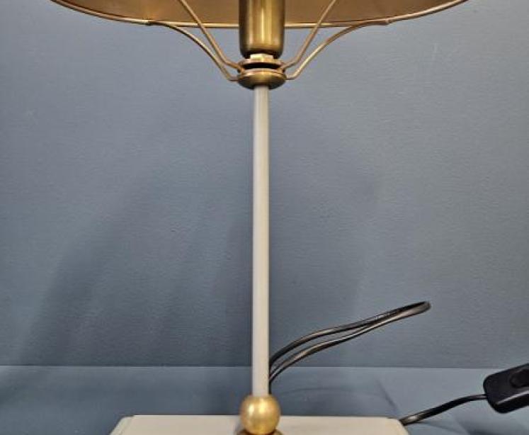 Grey & Gilt Edged Base Table Lamp with Metal Shade  - Image 2