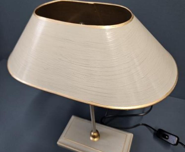 Grey & Gilt Edged Base Table Lamp with Metal Shade  - Image 5