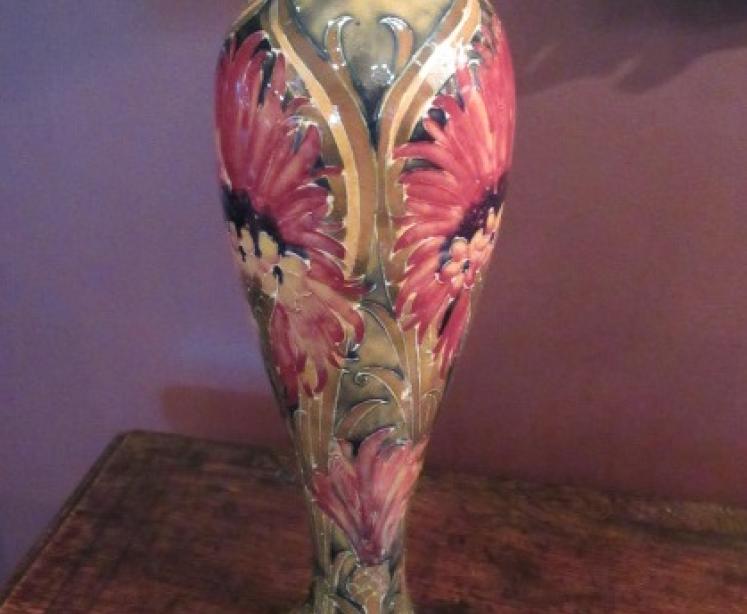 Art Nouveau Moorcroft Cornflower on Ochre Vase - Image 2