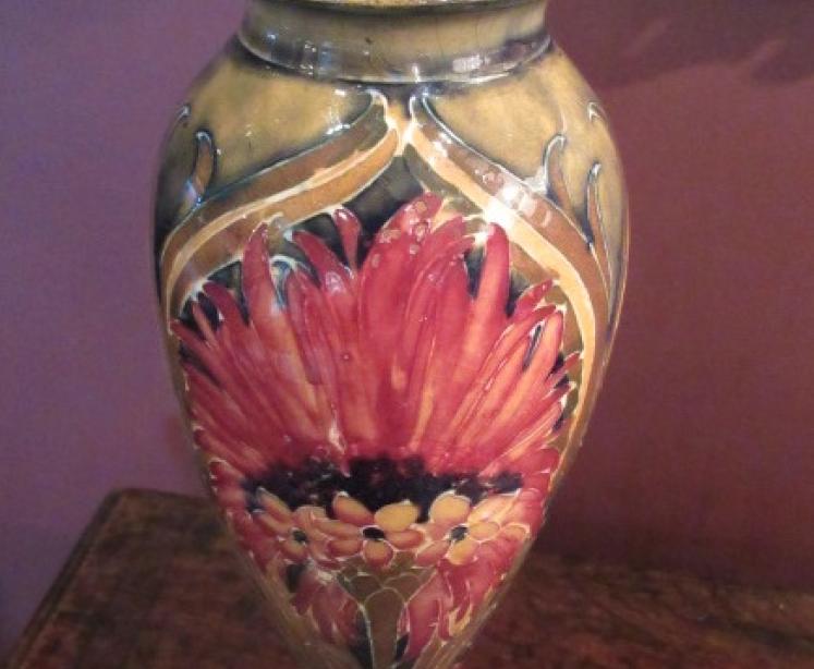Art Nouveau Moorcroft Cornflower on Ochre Vase - Image 3