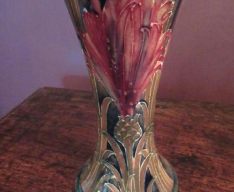 Art Nouveau Moorcroft Cornflower on Ochre Vase - Image 5