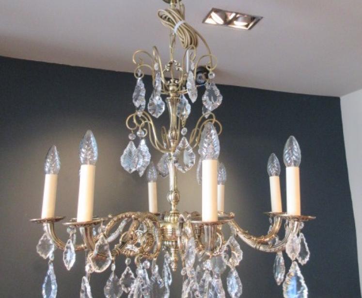 Superb Edwardian Period Brass & Cut Glass Chandelier - Image 1